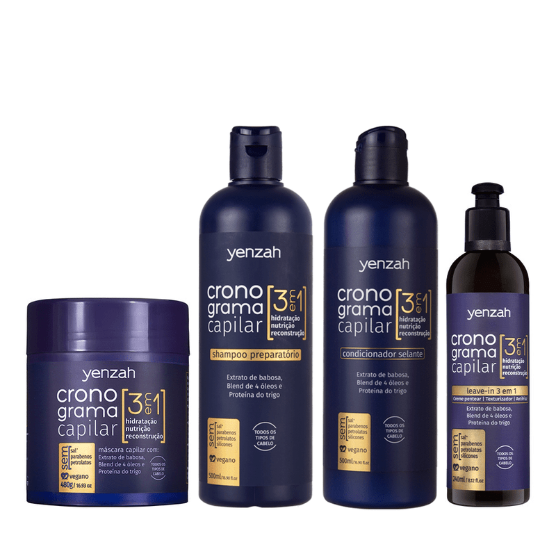 Kit Yenzah Cronograma 3 Em 1 Para Todos os Tipos de Cabelo