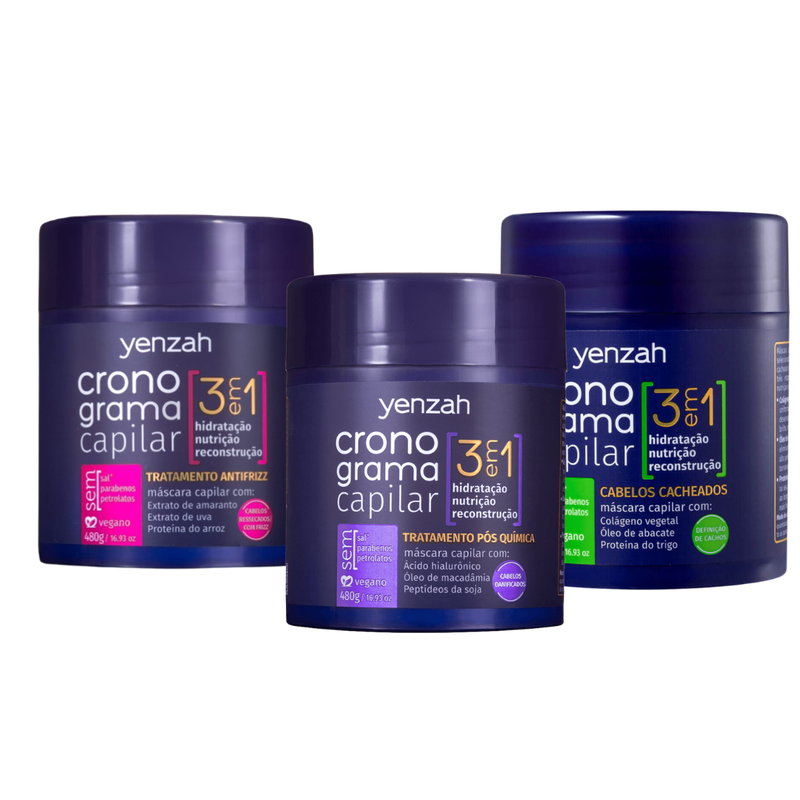 Kit Cronograma Masc Antifrizz + Pós-Química + Cachos |ByLinda