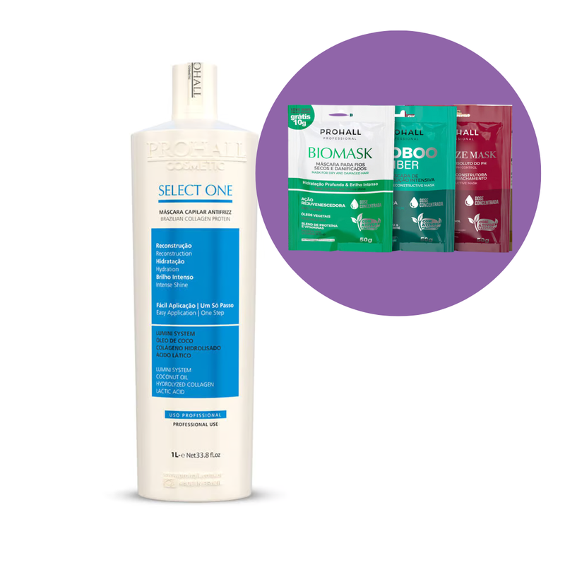 Prohall Select One Máscara Antifrizz 1000ml + Mini Kit Mascara 3x15g