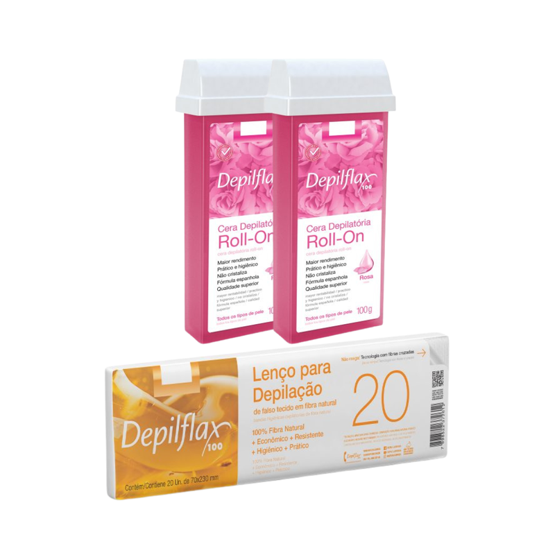 Depilflax Cera Roll-on Refil Rosa 100g Uni Lenço Depilatório c