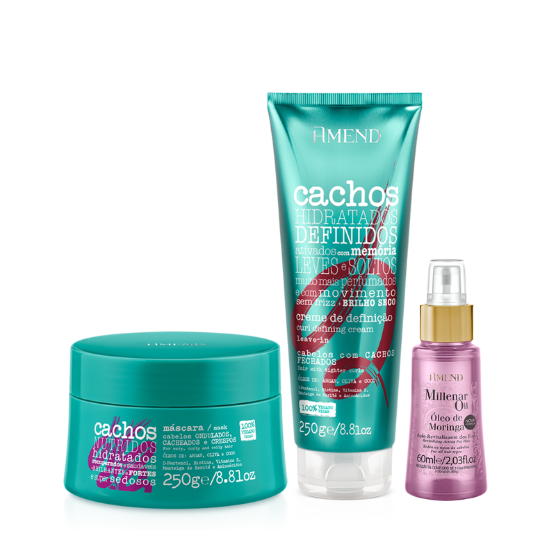 Amend Cachos Masc 250ml + Leave-in Cacheado 250ml + Millenar Oil