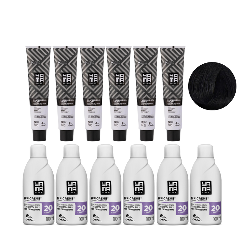 Yamá Color Nano Infusion 1.0 Preto + OX 20V 100ml - 6 Unidades