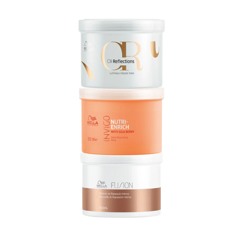 Kit Wella Cronograma Capilar com Máscaras Fusion, Nutri-Enrich e