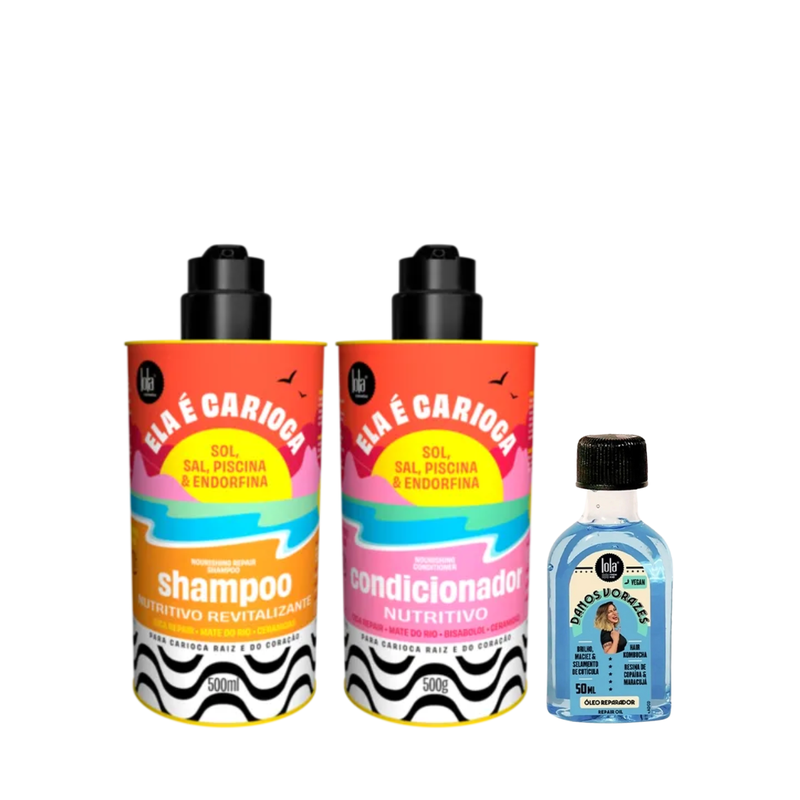 Kit Lola Ela é Carioca Sh 500ml + Cond 500ml + Danos Vorazes Óleo