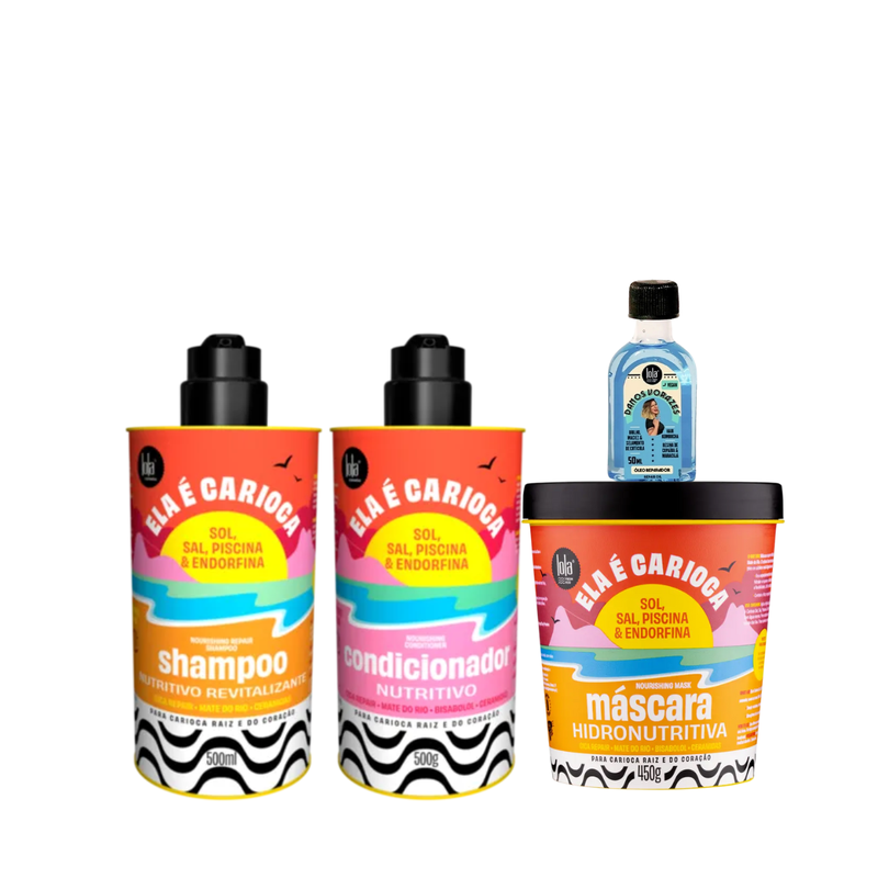 Kit Lola Ela é Carioca Sh 500ml + Cond 500ml + Masc 450ml + Danos